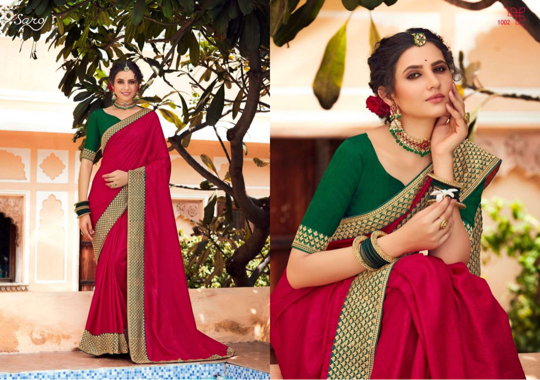 Saroj Trinetra Ocassion Festive Wear Vichitra Silk Designer Latest Saree Collection